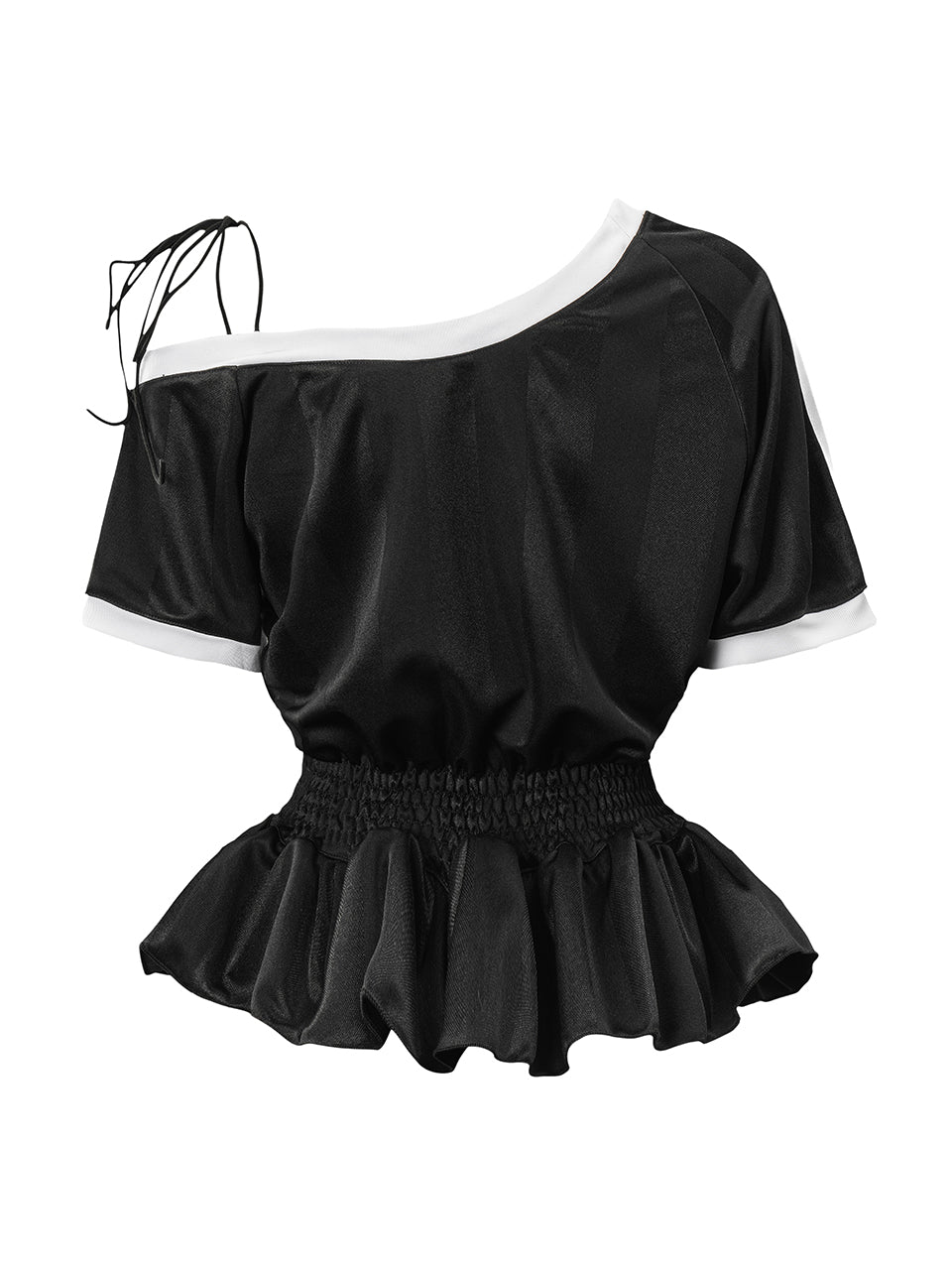 Black Adidas One-Shoulder Peplum Remake Jersey Top