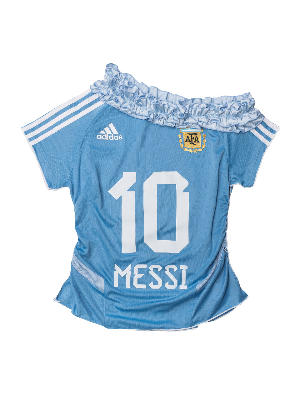 Argentina Messi No.10 Ruffle Off-Shoulder Side Cinch Remake Top