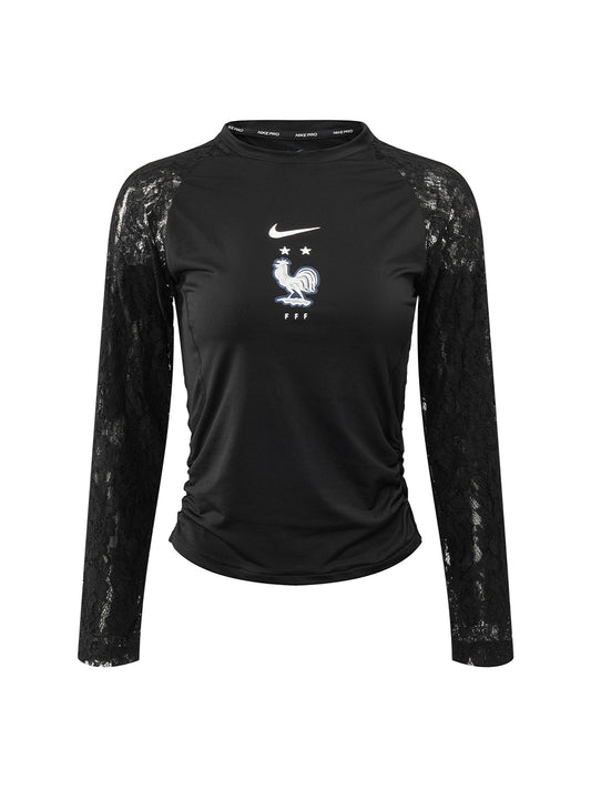 France FFF Lace Raglan Sleeve Ruched Remake Long Sleeve