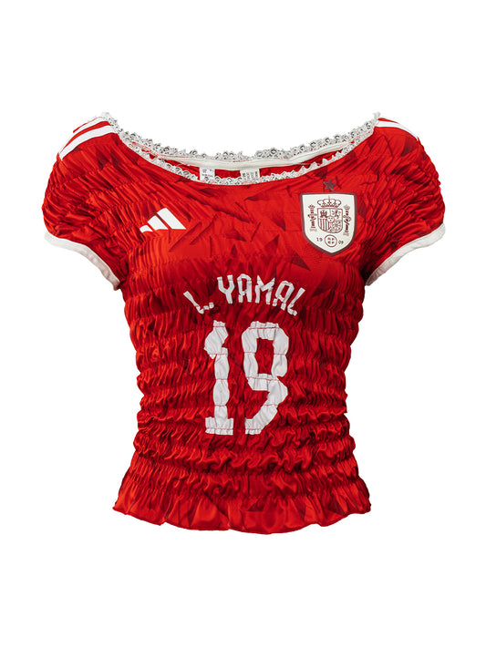 Spain L.Yamal No.18 Lace Off-Shoulder Full Smocked Remake Top