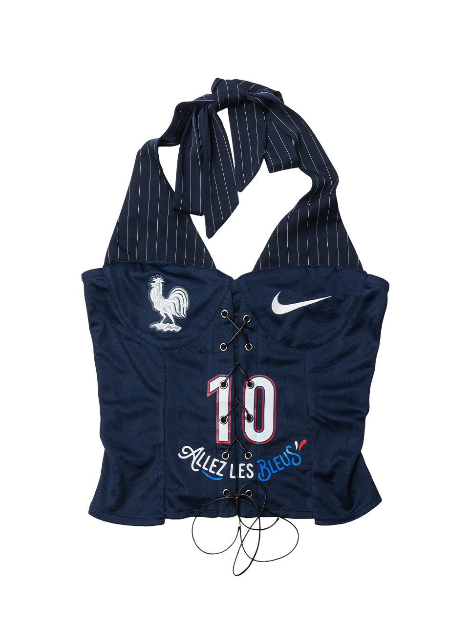 France No.10 Pinstripe Halter Lace-Up Corset Remake Top