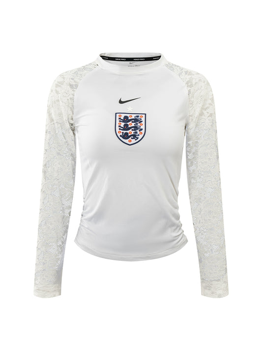 England Three Lions Lace Raglan Ruched Remake Long Sleeve