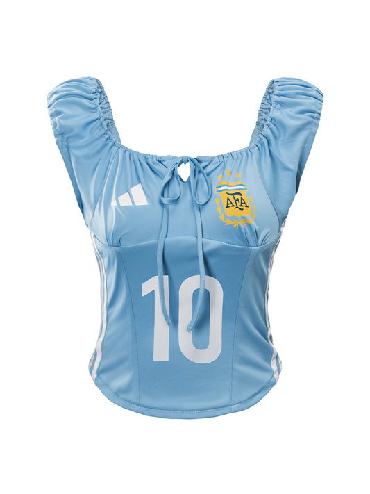 Argentina No.10 Corset Tie Front Remake Crop Top
