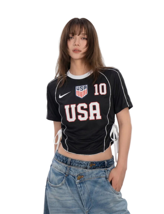 USA No.10 Side Ribbon Drawstring Cropped Remake Top