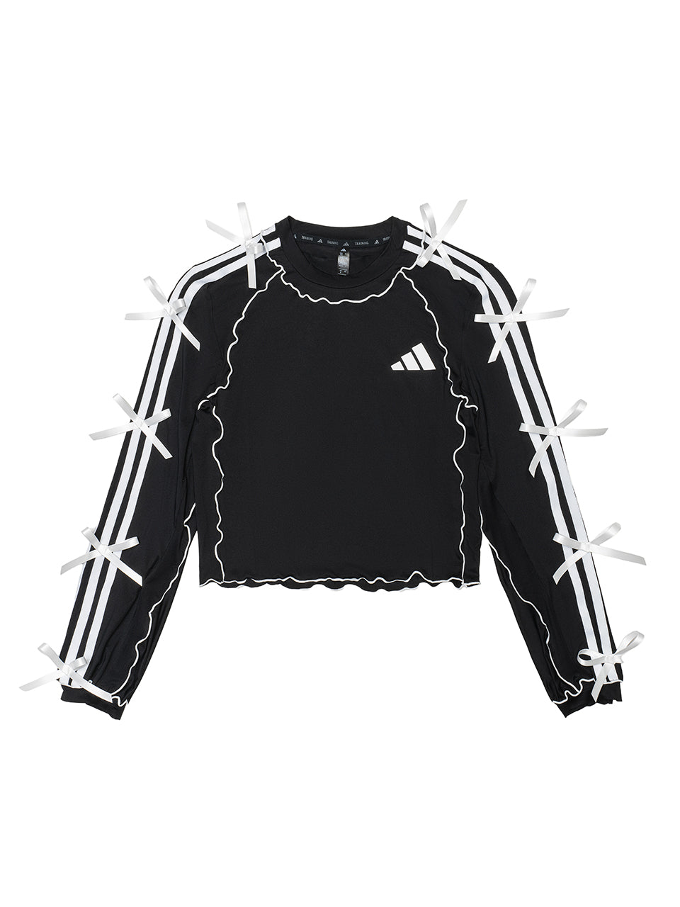 Adidas Multi Satin Bow Wavy Trim Cropped Long Sleeve Top