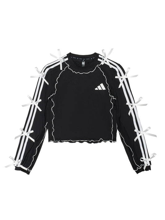 Adidas Multi Satin Bow Wavy Trim Cropped Long Sleeve Top