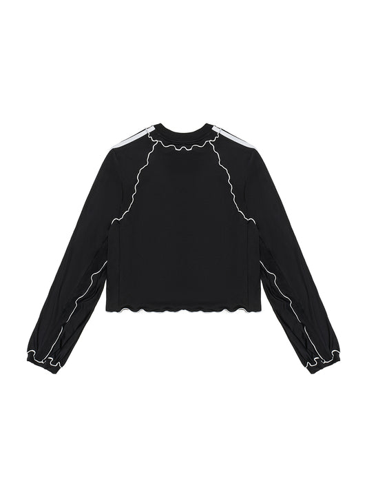 Adidas Multi Satin Bow Wavy Trim Cropped Long Sleeve Top