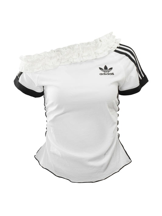 White Adidas Ruffle Off-Shoulder Ballet Remake Top