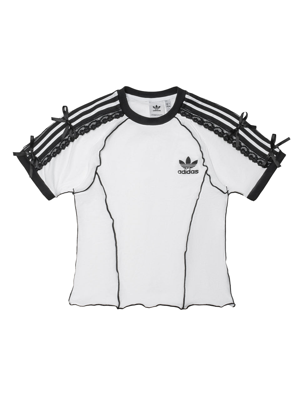 White Adidas Lace & Black Bow Stripe Remake Crop Top