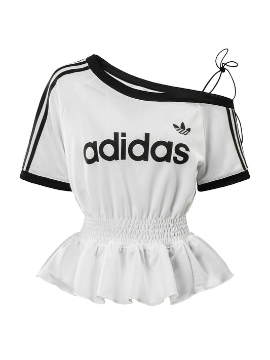 Adidas One-Shoulder Peplum Remake Jersey Top