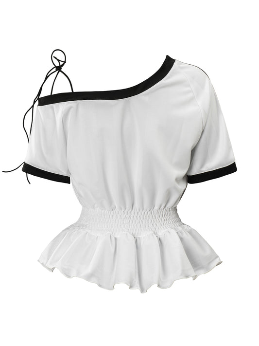 Adidas One-Shoulder Peplum Remake Jersey Top