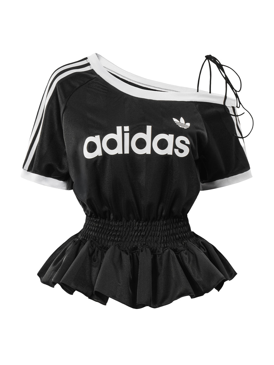 Black Adidas One-Shoulder Peplum Remake Jersey Top
